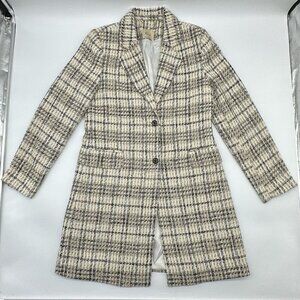 Elie Tahari Women’s Size 8 Beige Plaid Tweed Two-Button Pea Coat Trench Jacket